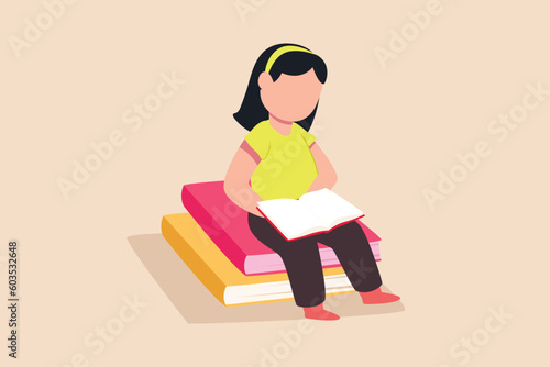 Happy student reading book at leisure time. Book lovers concept. Colored flat vector illustration.