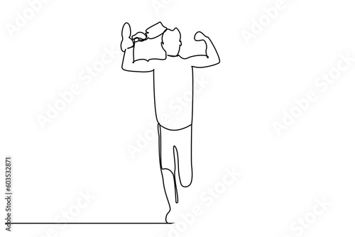 disabled injured leg male joy victory pose line art
