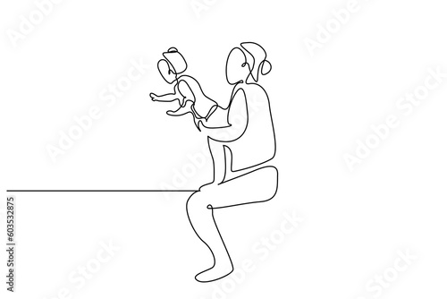 mother mom baby playing games having fun line art © Ali