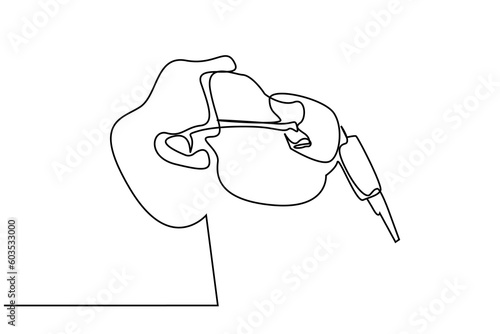 old mature person head oxygen cylinder breathing mask health line art
