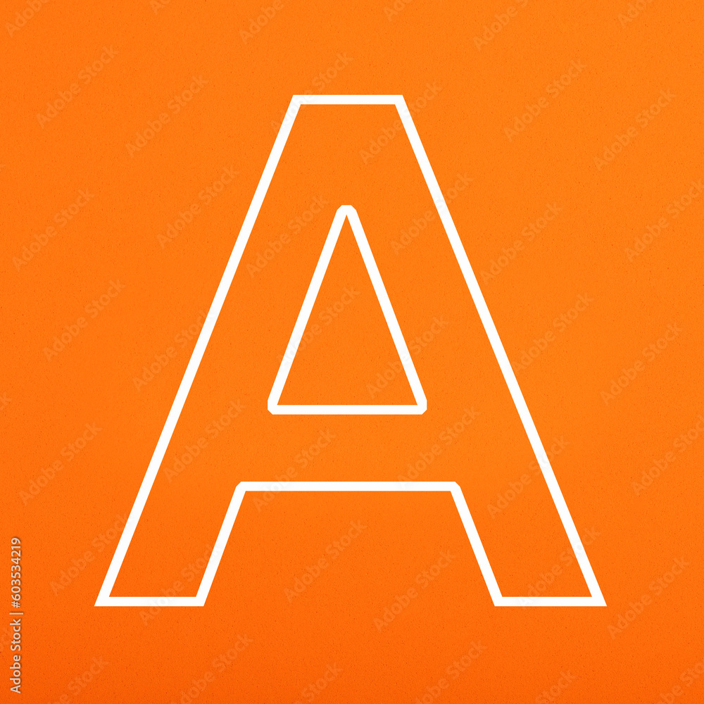 White letter A uppercase on orange foamy background White letter A uppercase on orange foamy background
