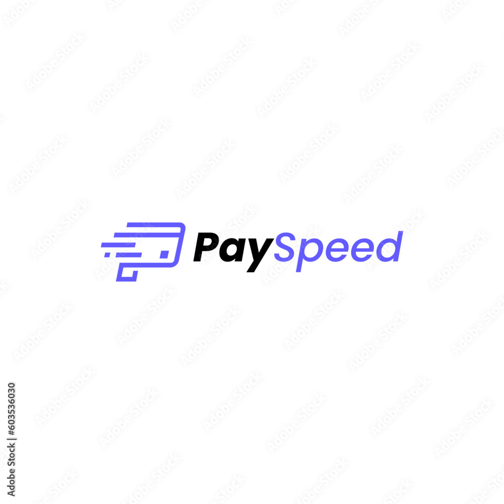Modern logo combination of P, speed and credit card. It is suitable for use as a payment logo. - obrazy, fototapety, plakaty 
