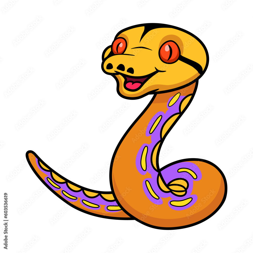 Fototapeta premium Cute purple albino tiger reticulated python cartoon