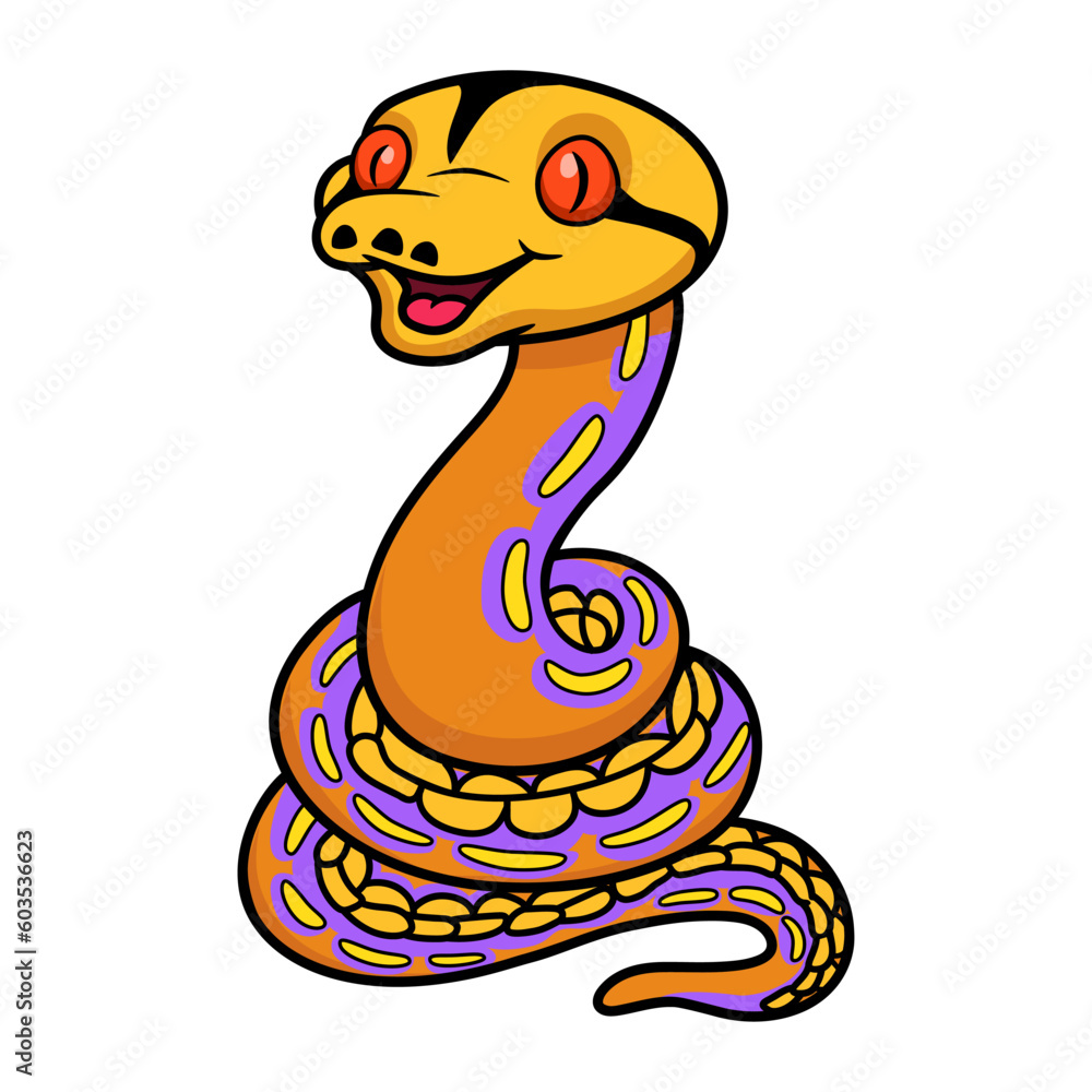 Fototapeta premium Cute purple albino tiger reticulated python cartoon
