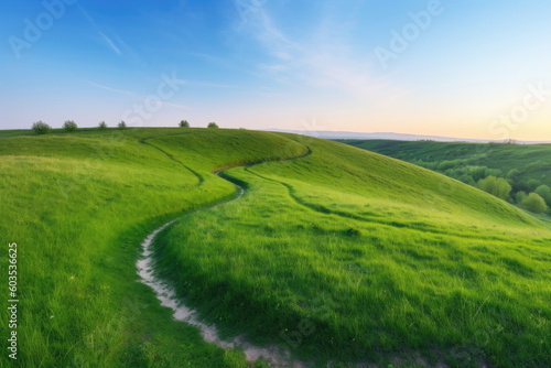 natural landscape with green grass field, spring summer landscape