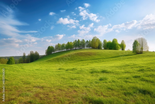 natural landscape with green grass field, spring summer landscape