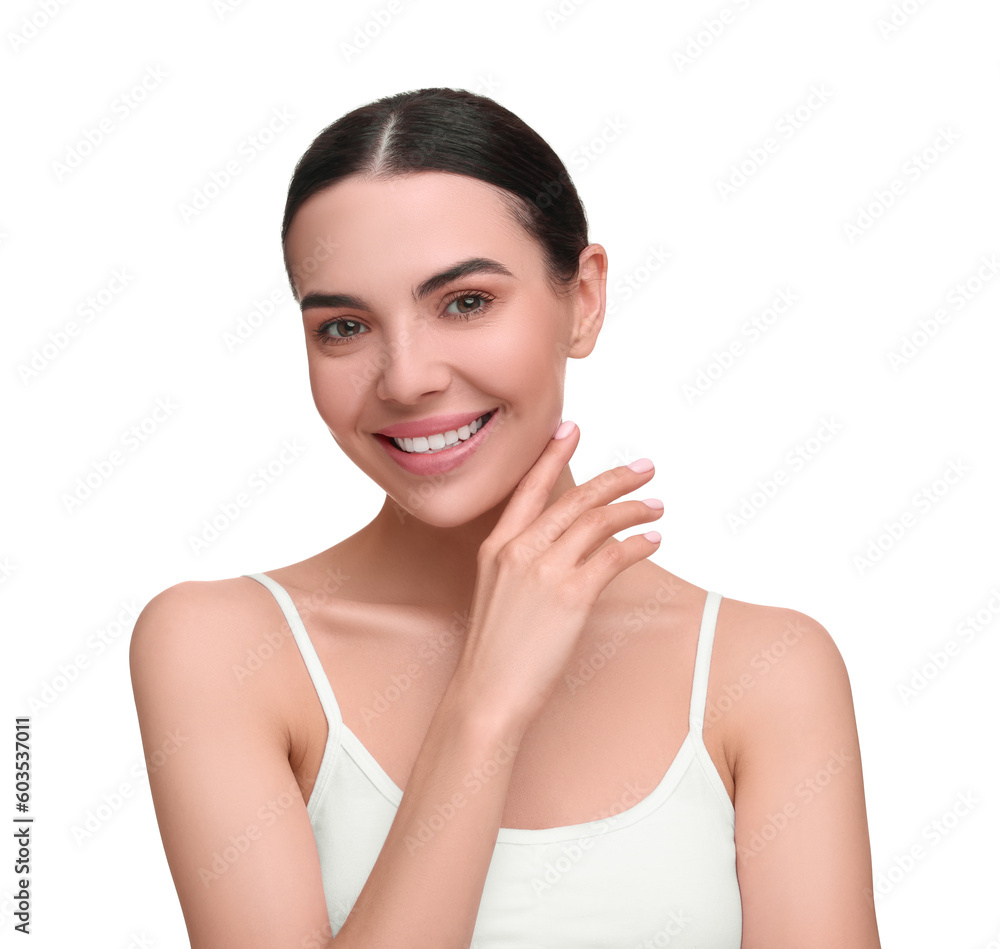 Beautiful woman with healthy skin on white background. Body Care Beautiful woman with healthy skin on white background. Body Care
