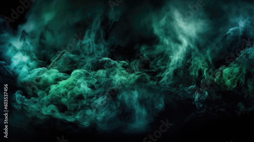 dark green horror smoke isolated on black background wallpaper background. Generative AI