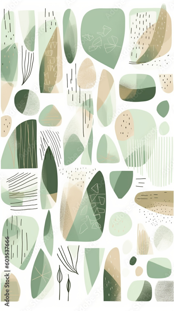 green abstract minimal vector boho shapes and lines
