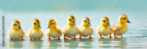 A group of ducks standing in the water. Generative AI.