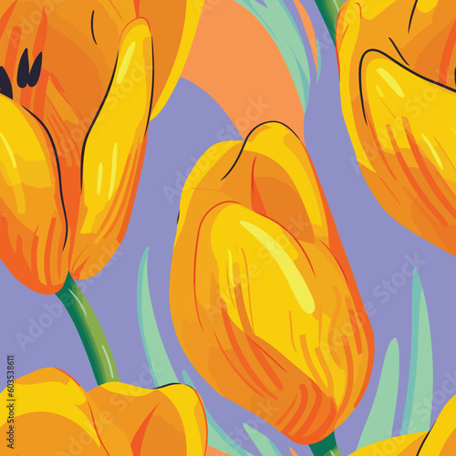 Seamless Colorful Tulips Pattern.

Seamless pattern of tulips in colorful style. Add color to your digital project with our pattern!