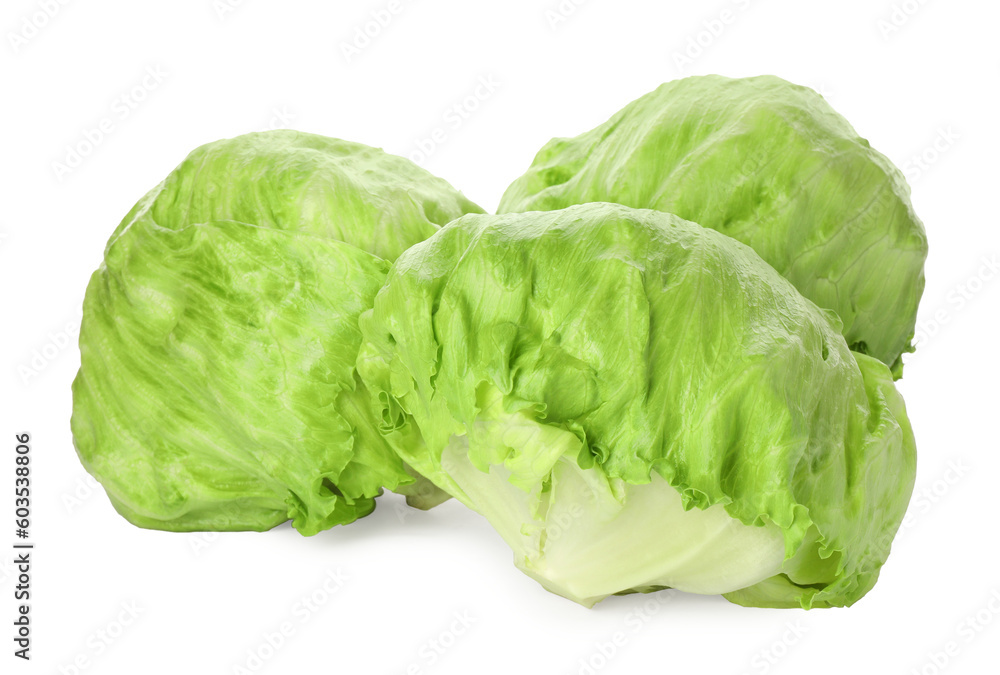 Fresh green iceberg lettuces isolated on white Fresh green iceberg lettuces isolated on white