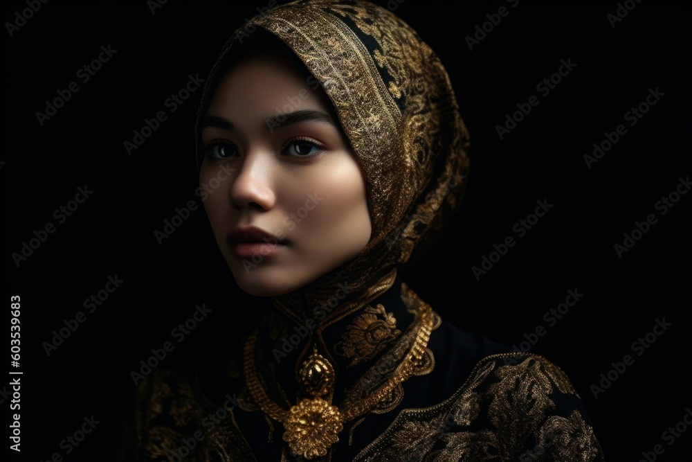 Portrait of a young pretty Arab woman in a veil. AI generated, human enhanced Portrait of a young pretty Arab woman in a veil. AI generated, human enhanced