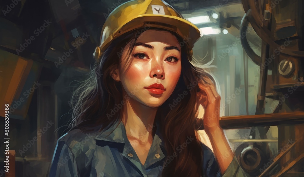 Woman professional engineer, drawing style. AI generated, human enhanced