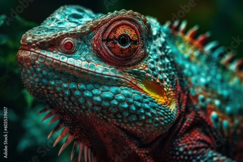Reptile close-up on a blurred background of nature. AI generated  human enhanced