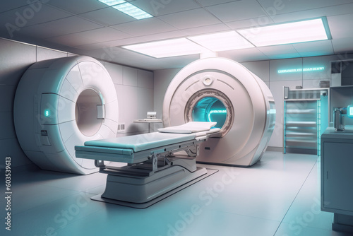 MRI scan machine, future medicine concept. AI generated, human enhanced