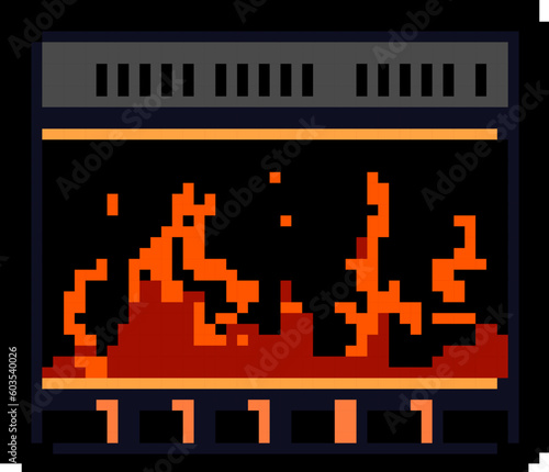 home fireplace game pixel art retro vector. bit home fireplace. old vintage illustration