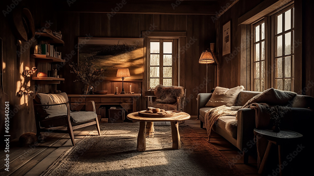 Natural Elegance - Embracing Nature and Serene Ambiance in a Cozy Cabin Interior