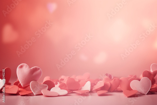 Pink hearts on a pink background with the word love on it photo