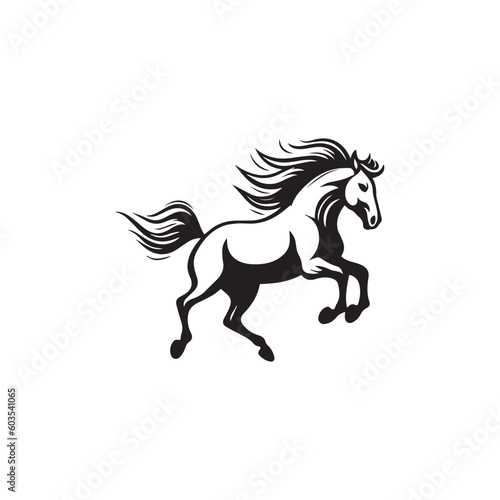 horse jumping  black white illustration isolated on white background