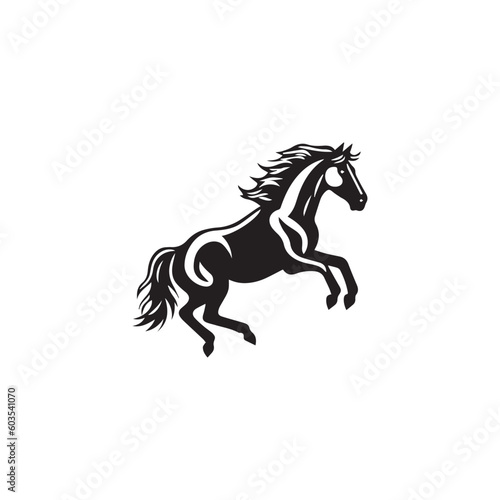 horse jumping  black white illustration isolated on white background
