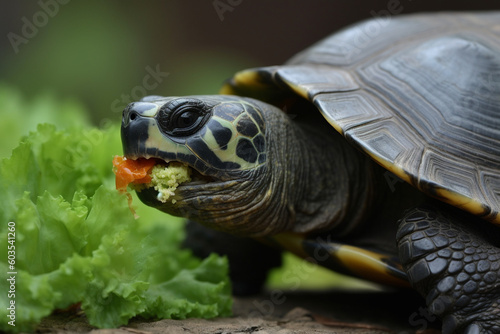 the tortoise is eating vegetables