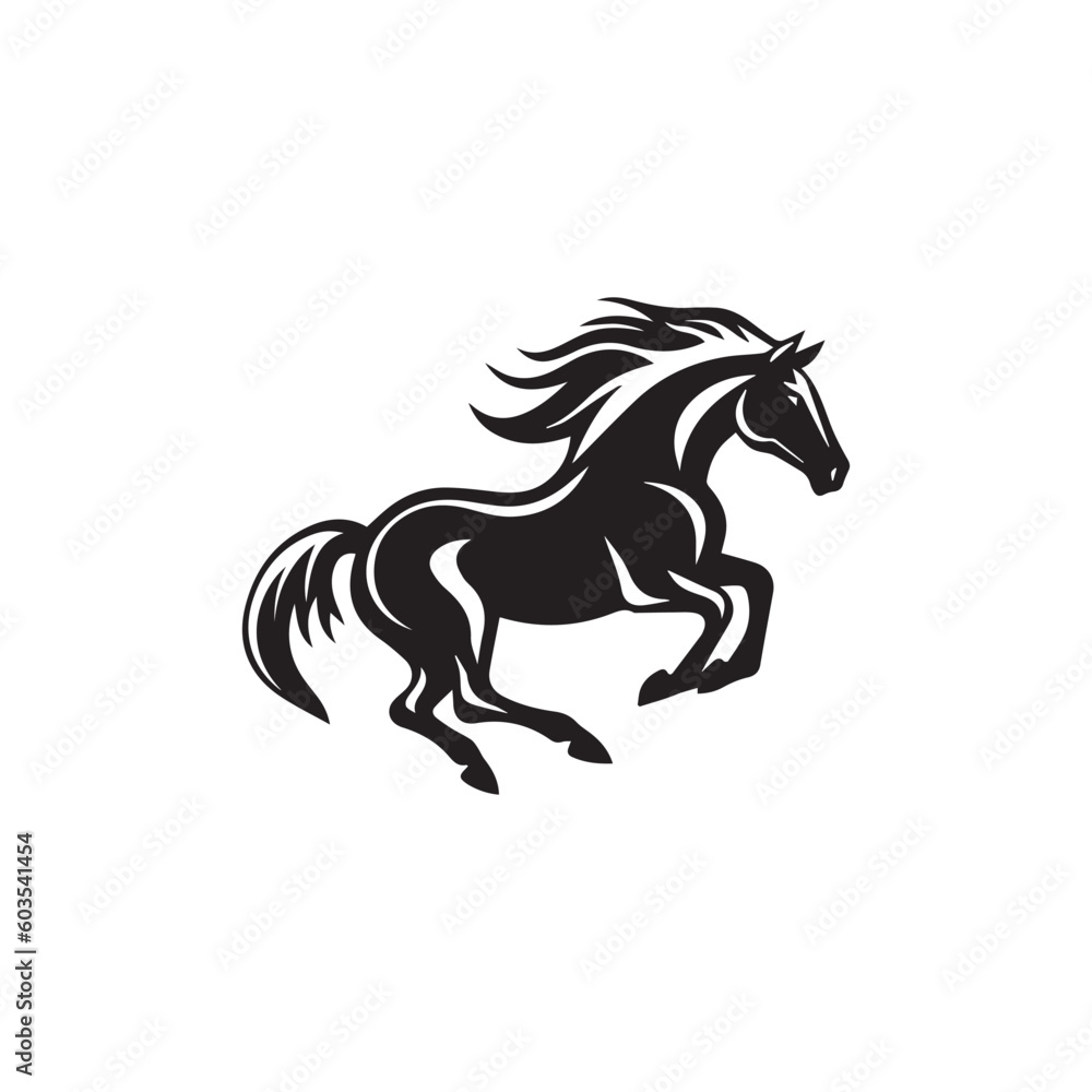 horse jumping, black white illustration isolated on white background