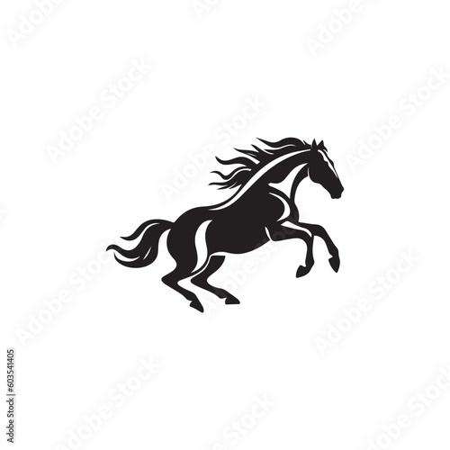 horse jumping  black white illustration isolated on white background