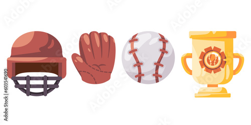 head protection baseball gloves and trophy winner sport baseball equipment play match activity championship tournamnet