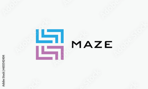 Maze square concept logo vector minimalist design labyrinth line symbol creative future business identity