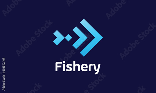 Logo vector fish elbow line square blue color ocean nature sea water wildlife symbol food fresh hunt fisher