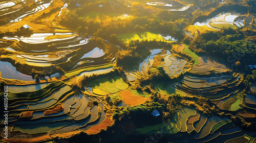 Wallpaper Mural Aerial view of green rice paddy field farming cultivation in agricultural land Torontodigital.ca
