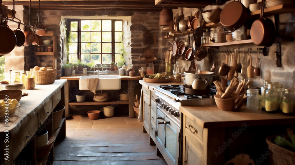 Generative AI, Cozy and Charming Rustic Kitchen Design Generative AI, Cozy and Charming Rustic Kitchen Design