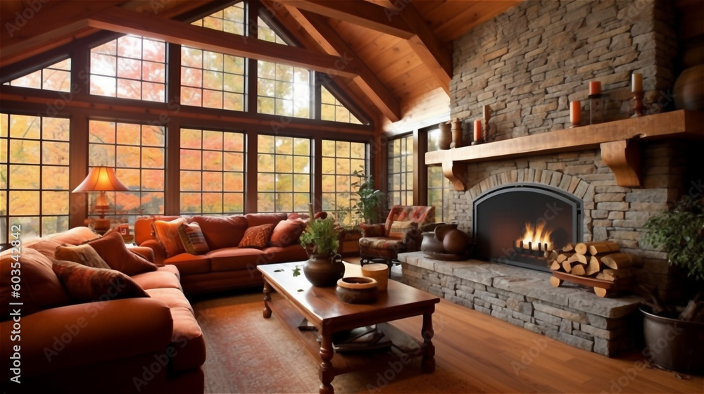 Generative AI, Rustic Living Room with Natural Materials and Warm Colors Generative AI, Rustic Living Room with Natural Materials and Warm Colors