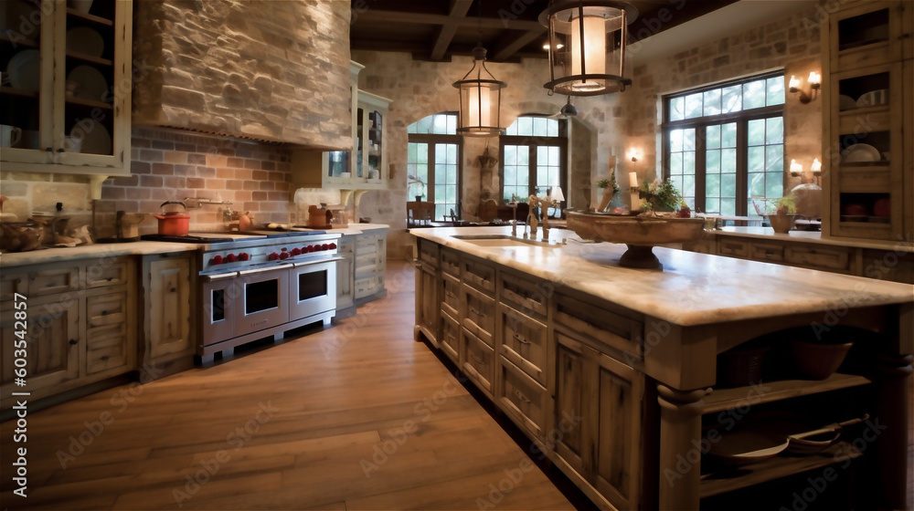 Generative AI, Cozy and Charming Rustic Kitchen Design Generative AI, Cozy and Charming Rustic Kitchen Design