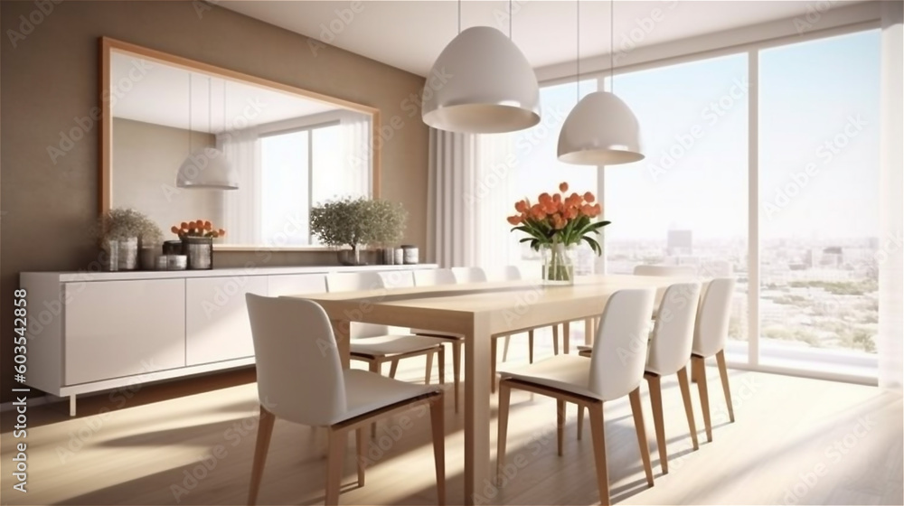 Generative AI, Nordic Elegance: Minimalist Scandinavian Dining Room Generative AI, Nordic Elegance: Minimalist Scandinavian Dining Room