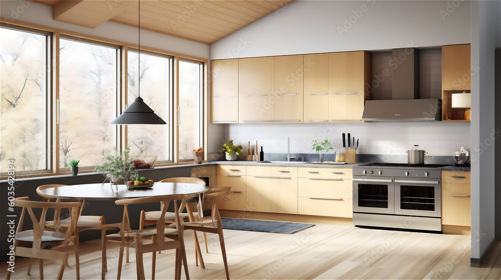 Fototapeta premium Generative AI, Minimalist Elegance: A Scandinavian-Inspired Kitchen