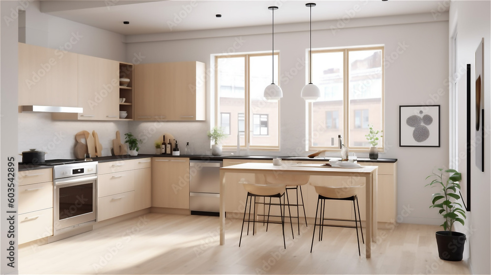 Fototapeta premium Generative AI, Minimalist Elegance: A Scandinavian-Inspired Kitchen