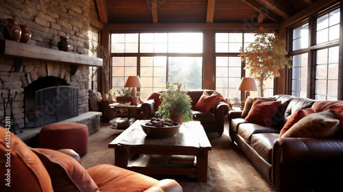 Generative AI  Rustic Living Room with Natural Materials and Warm Colors