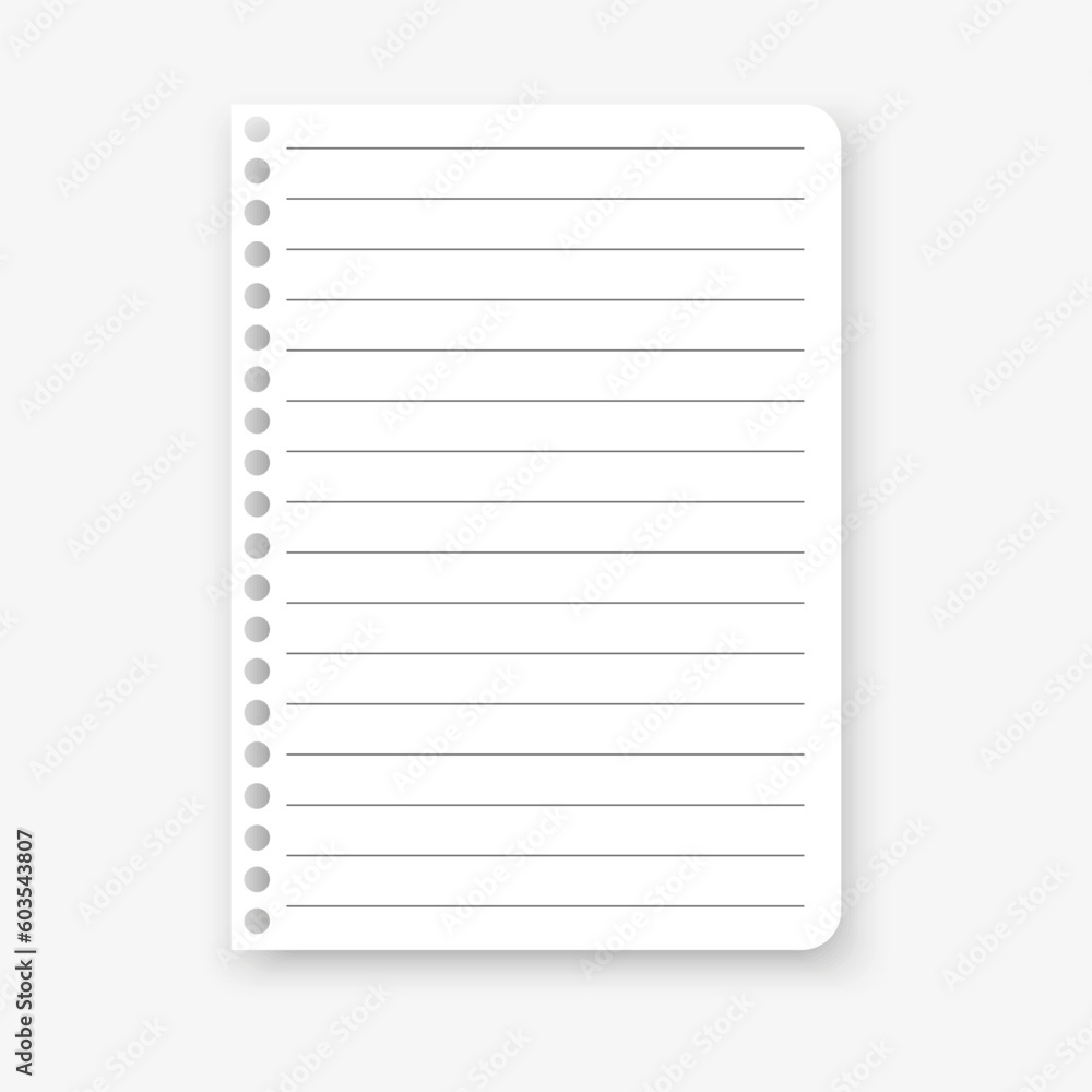 Sheet of notebook in realistic style on gray background. Vector illustration. Sheet of notebook in realistic style on gray background. Vector illustration.
