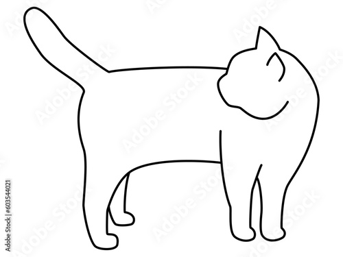 後ろを気にして立ち止まる猫のシルエット（白）