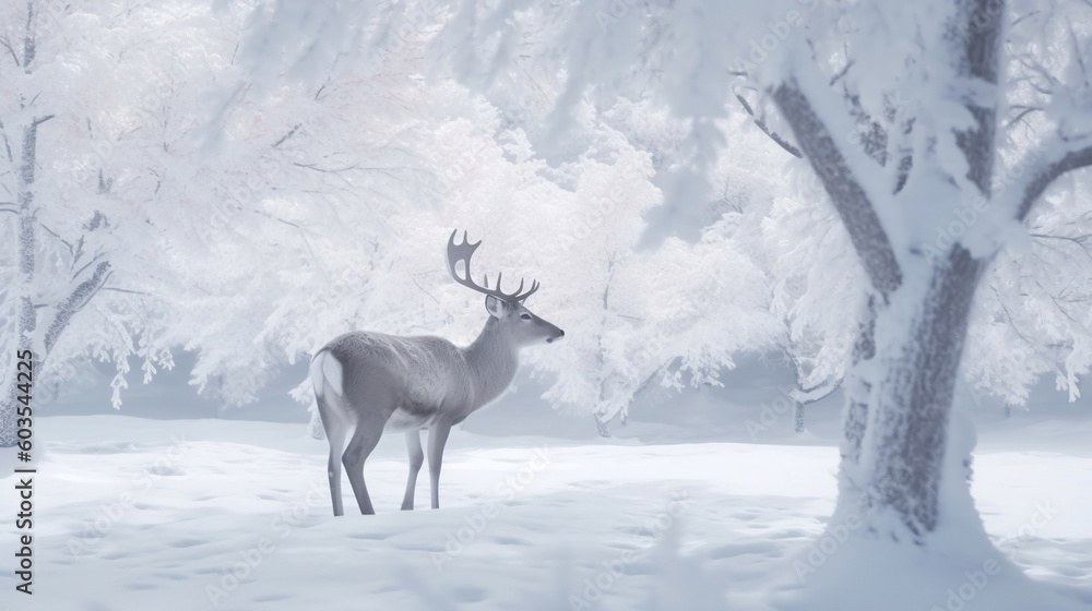 Obraz premium Cute deer with snowfall