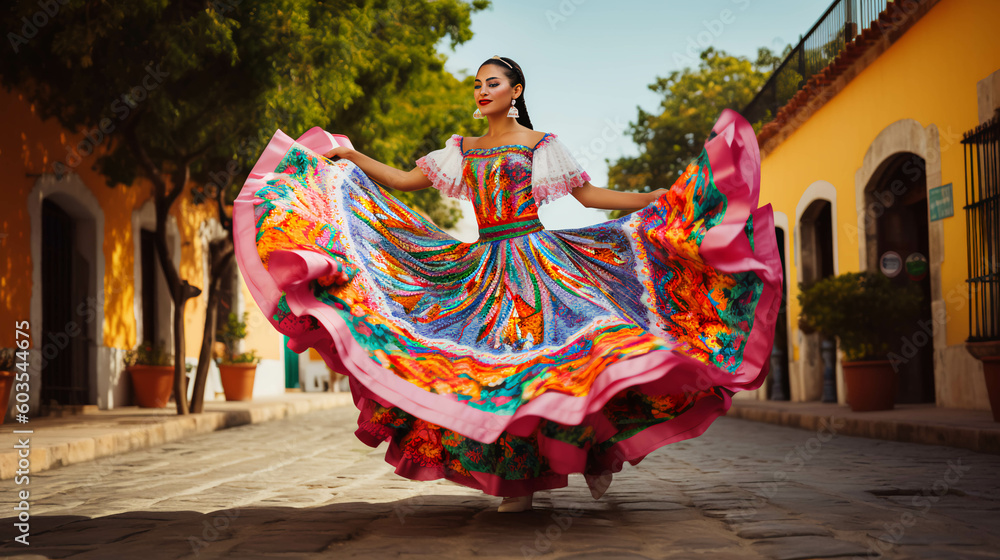 Naklejka premium latin american, mexican, traditional, folklore, regional colorful, dancer. ai generative