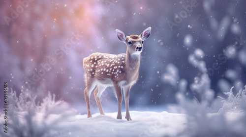 Cute deer with snowfall © Absent Satu