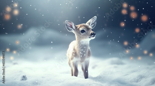 Fotografia, Obraz Cute deer with snowfall