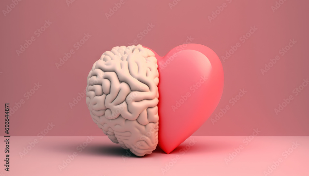 Brain and Heart for Mental health awareness care , Generative Ai - obrazy, fototapety, plakaty 