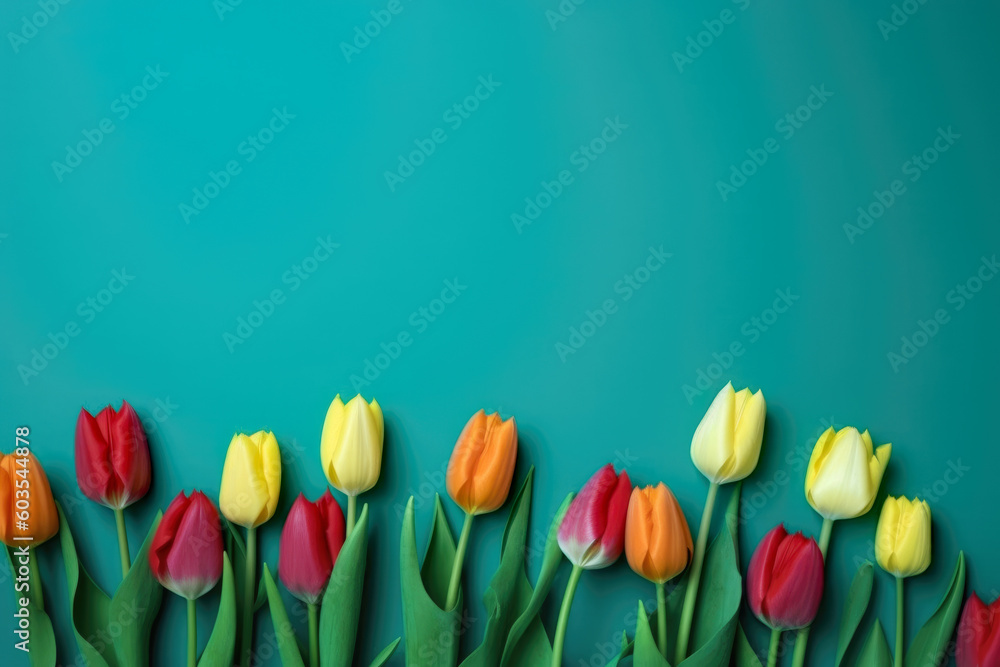 tulips on green background , Generative Ai	