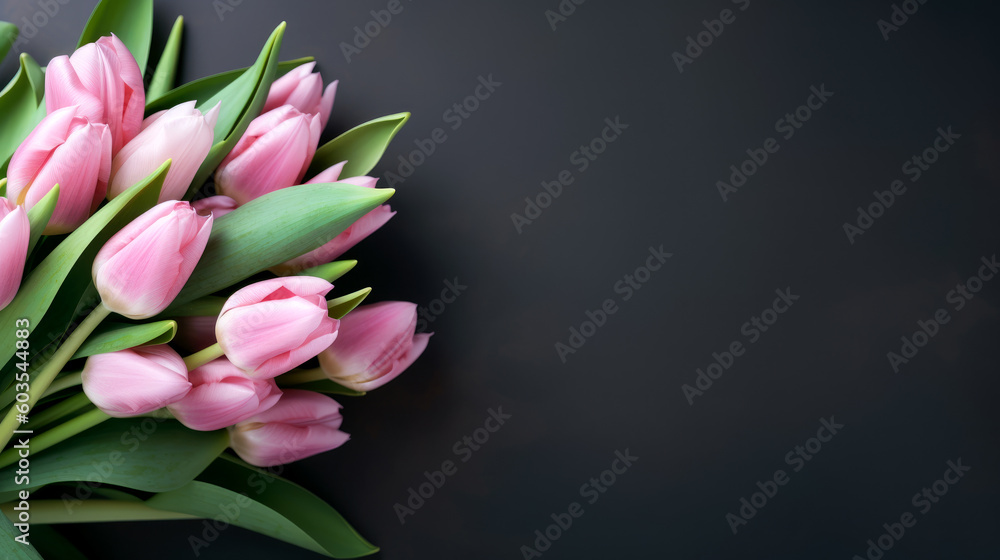 Obraz premium tulips on dark background , Generative Ai 