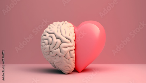 Brain and Heart for Mental health awareness care , Generative Ai photo