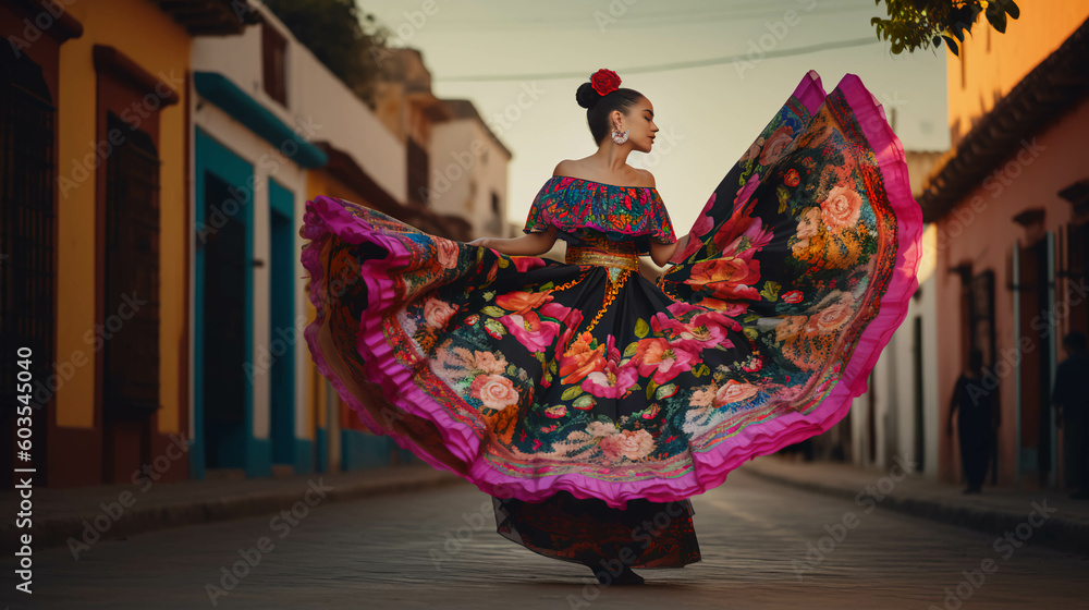 latin american, mexican, traditional, folklore, regional colorful, dancer. ai generative - obrazy, fototapety, plakaty 
